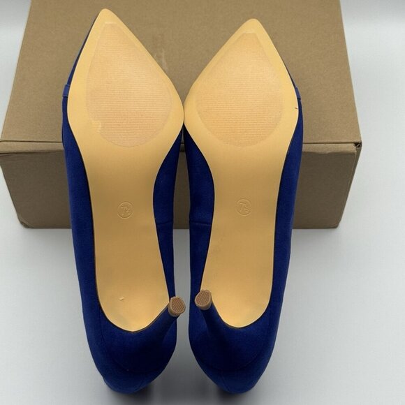 Journee Collection Marek Blue Heels Size 7.5 Pointed Toe Kitten Pumps Slip Ons - Picture 5 of 10
